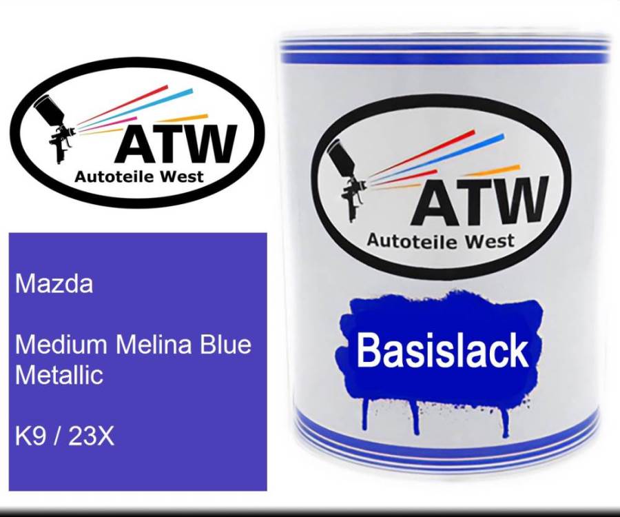 Mazda, Medium Melina Blue Metallic, K9 / 23X: 1L Lackdose, von ATW Autoteile West.